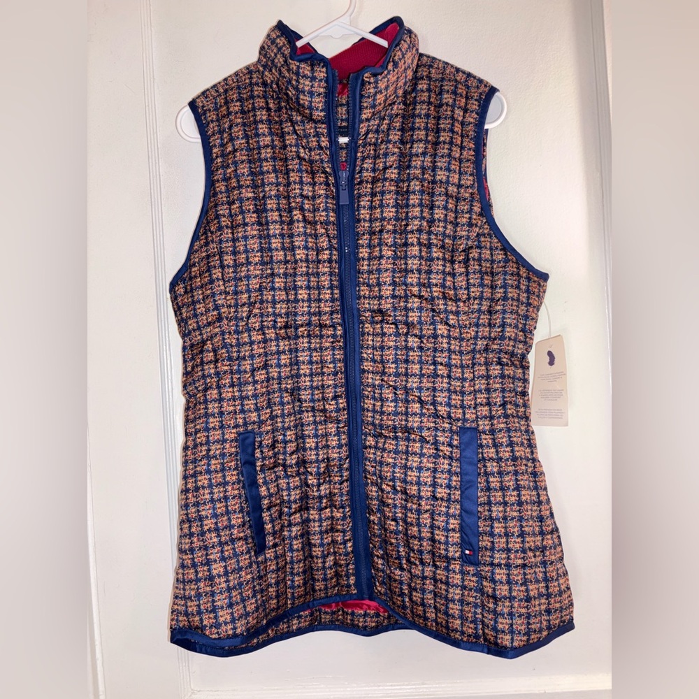 NWT Tommy Hilfiger Down Feather Puffer Vest in Blue Red Yellow – Women’s Large - Picture 2 of 15